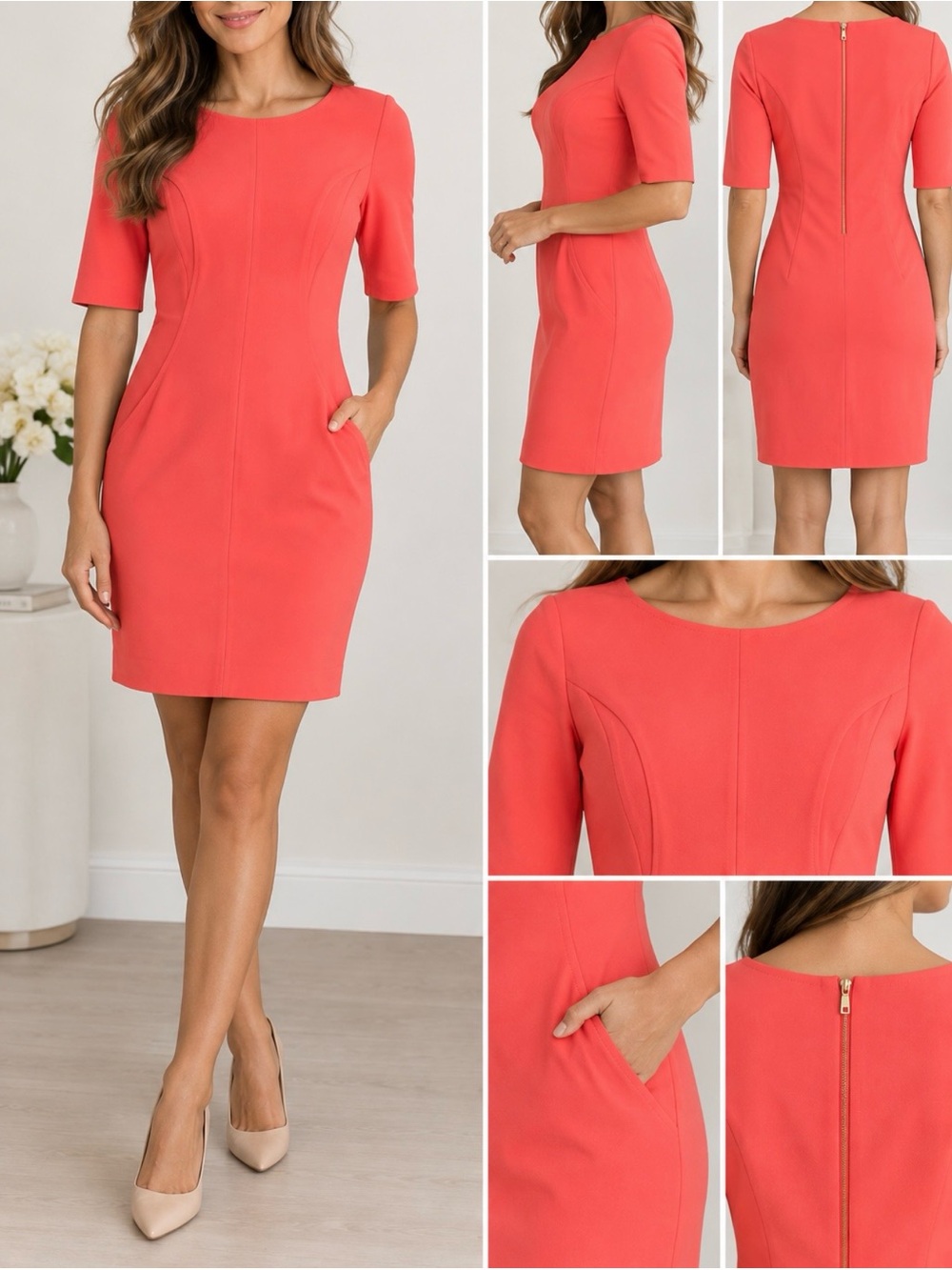 Tahari Women’s Coral Sheath Dress with Short Sleeves Size 6P
